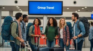 group travel airport departure